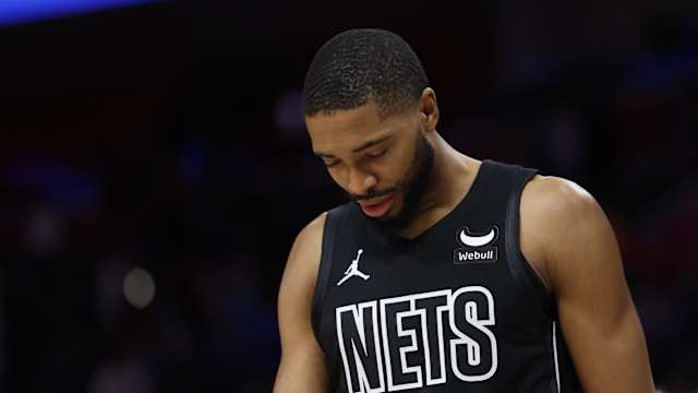 Brooklyn Nets forward Mikal Bridges (1) walks off the court aft against the Detroit Pistons 